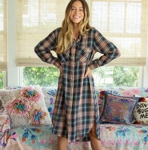 Natural life plaid shirt dress button up long sleeve